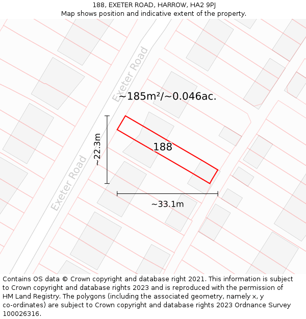 188, EXETER ROAD, HARROW, HA2 9PJ: Plot and title map