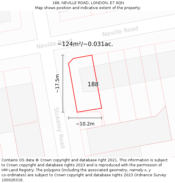188, NEVILLE ROAD, LONDON, E7 9QN: Plot and title map