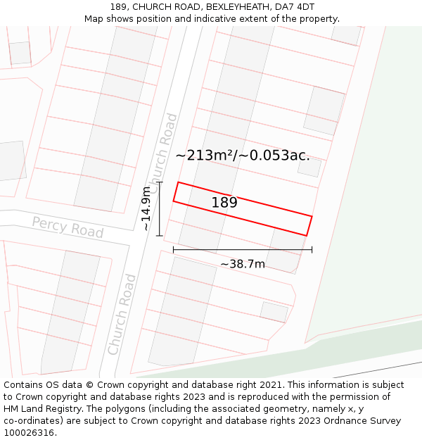 189, CHURCH ROAD, BEXLEYHEATH, DA7 4DT: Plot and title map