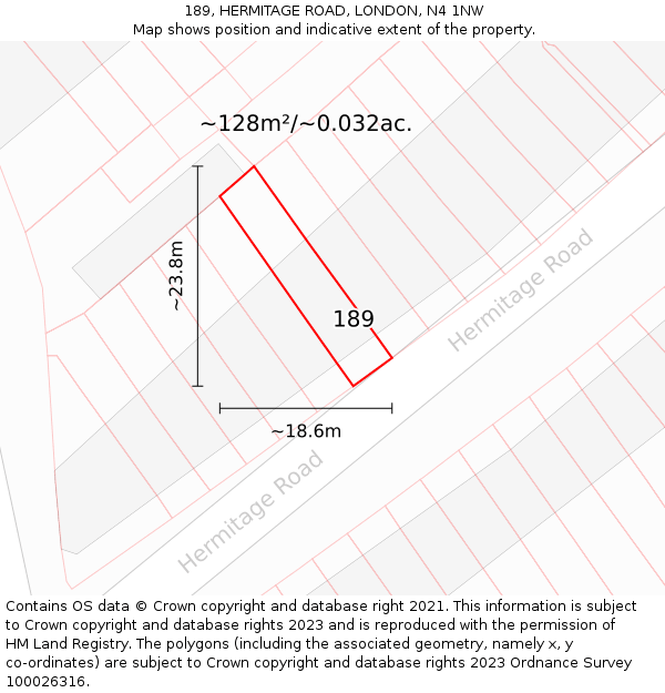 189, HERMITAGE ROAD, LONDON, N4 1NW: Plot and title map