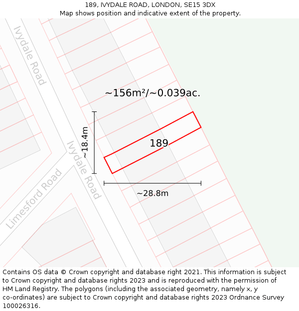 189, IVYDALE ROAD, LONDON, SE15 3DX: Plot and title map