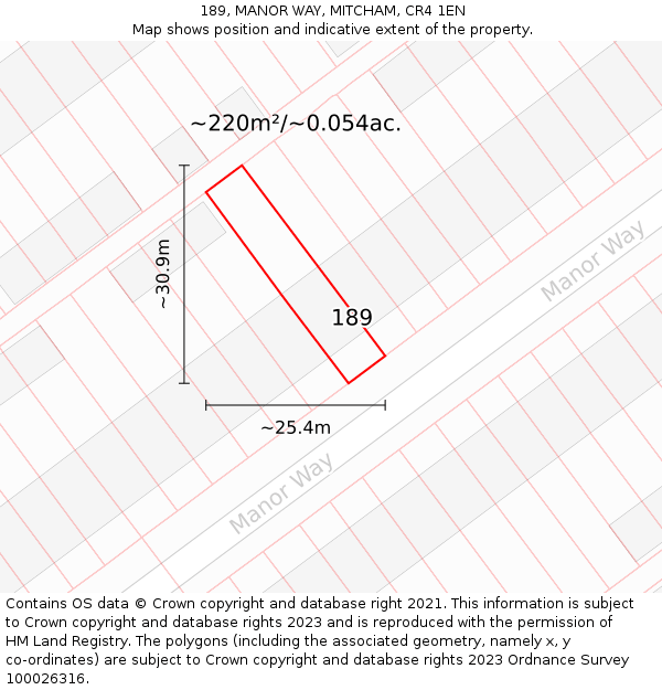 189, MANOR WAY, MITCHAM, CR4 1EN: Plot and title map
