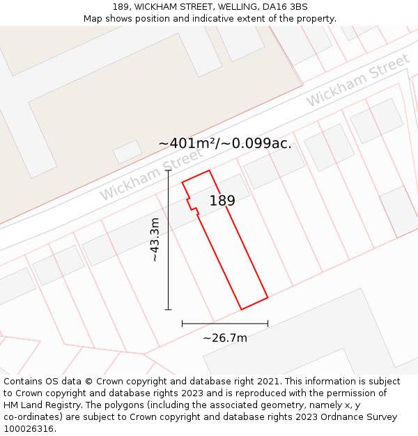 189, WICKHAM STREET, WELLING, DA16 3BS: Plot and title map