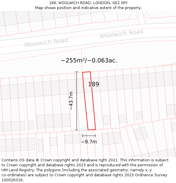 189, WOOLWICH ROAD, LONDON, SE2 0PY: Plot and title map