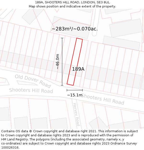 189A, SHOOTERS HILL ROAD, LONDON, SE3 8UL: Plot and title map