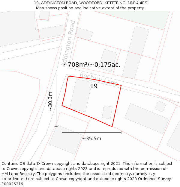 19, ADDINGTON ROAD, WOODFORD, KETTERING, NN14 4ES: Plot and title map