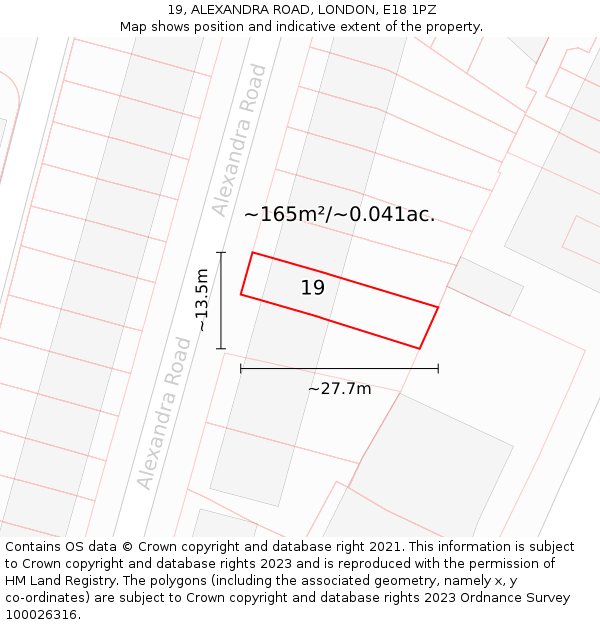 19, ALEXANDRA ROAD, LONDON, E18 1PZ: Plot and title map