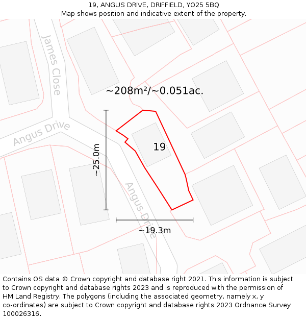 19, ANGUS DRIVE, DRIFFIELD, YO25 5BQ: Plot and title map