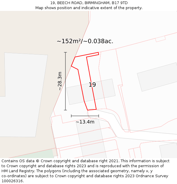 19, BEECH ROAD, BIRMINGHAM, B17 9TD: Plot and title map