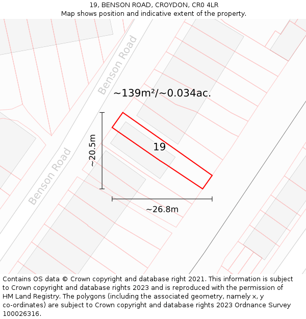 19, BENSON ROAD, CROYDON, CR0 4LR: Plot and title map
