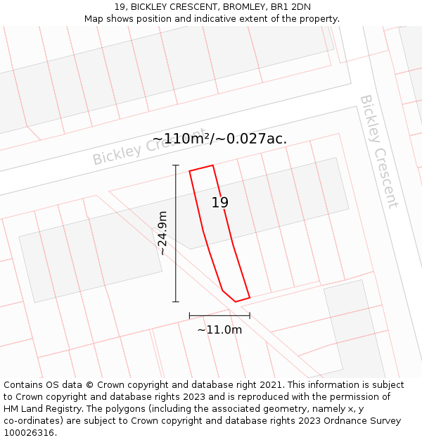 19, BICKLEY CRESCENT, BROMLEY, BR1 2DN: Plot and title map