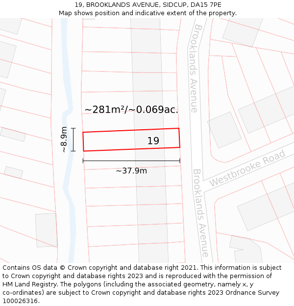 19, BROOKLANDS AVENUE, SIDCUP, DA15 7PE: Plot and title map