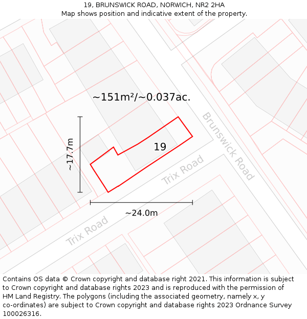 19, BRUNSWICK ROAD, NORWICH, NR2 2HA: Plot and title map