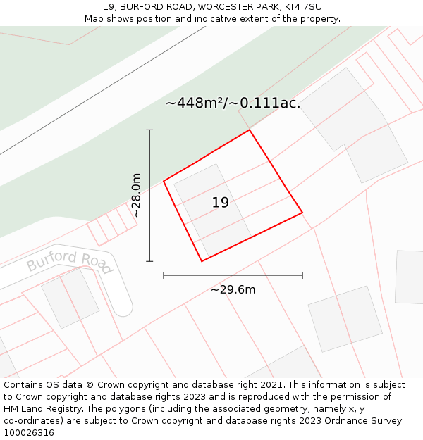 19, BURFORD ROAD, WORCESTER PARK, KT4 7SU: Plot and title map