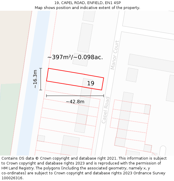 19, CAPEL ROAD, ENFIELD, EN1 4SP: Plot and title map