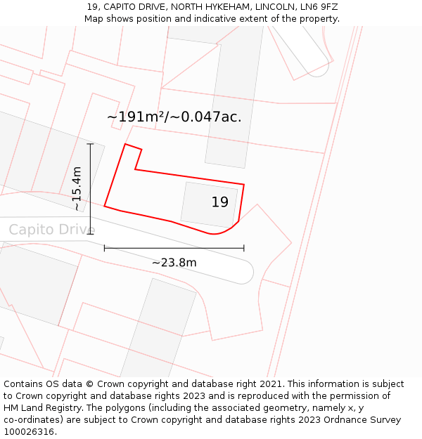 19, CAPITO DRIVE, NORTH HYKEHAM, LINCOLN, LN6 9FZ: Plot and title map