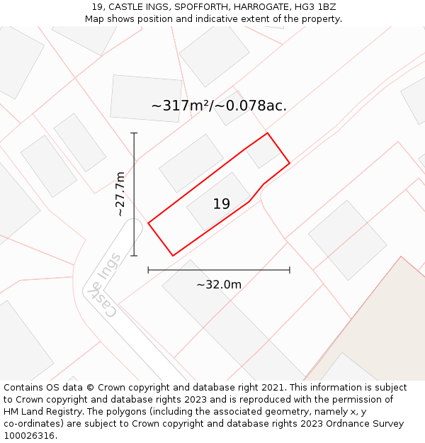 19, CASTLE INGS, SPOFFORTH, HARROGATE, HG3 1BZ: Plot and title map