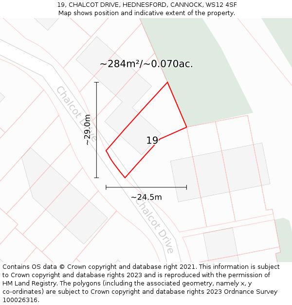 19, CHALCOT DRIVE, HEDNESFORD, CANNOCK, WS12 4SF: Plot and title map