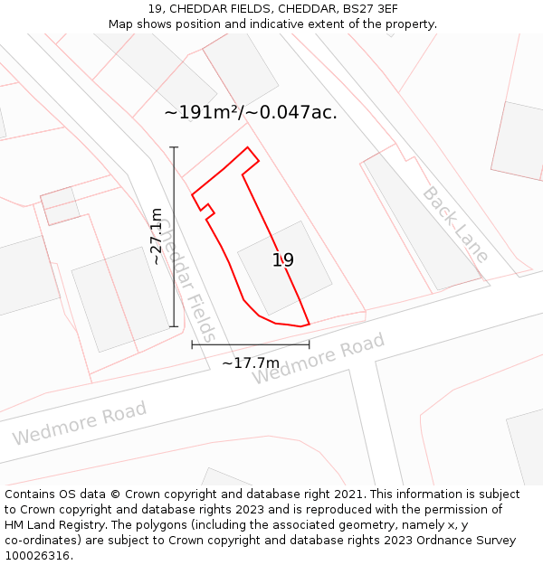 19, CHEDDAR FIELDS, CHEDDAR, BS27 3EF: Plot and title map