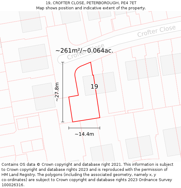 19, CROFTER CLOSE, PETERBOROUGH, PE4 7ET: Plot and title map