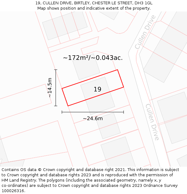 19, CULLEN DRIVE, BIRTLEY, CHESTER LE STREET, DH3 1GL: Plot and title map