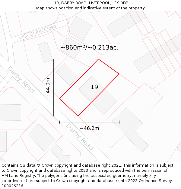 19, DARBY ROAD, LIVERPOOL, L19 9BP: Plot and title map