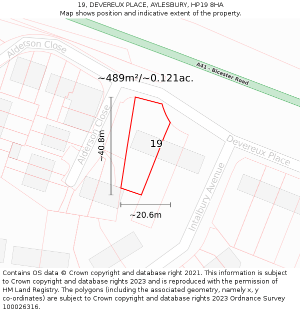 19, DEVEREUX PLACE, AYLESBURY, HP19 8HA: Plot and title map