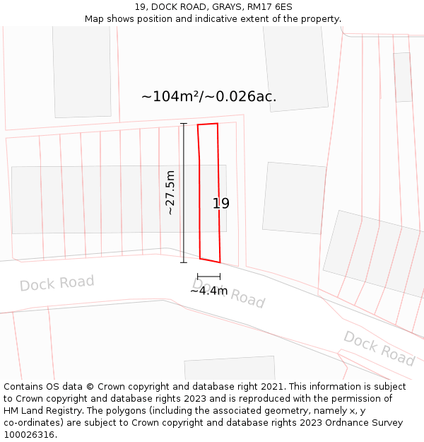 19, DOCK ROAD, GRAYS, RM17 6ES: Plot and title map