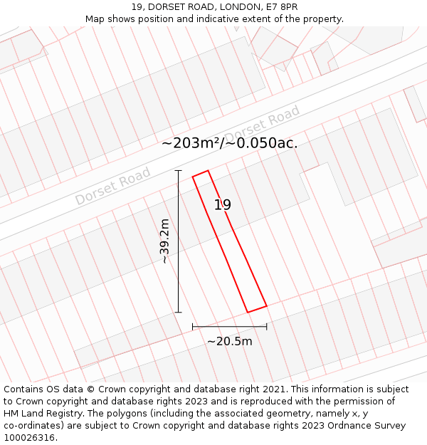 19, DORSET ROAD, LONDON, E7 8PR: Plot and title map