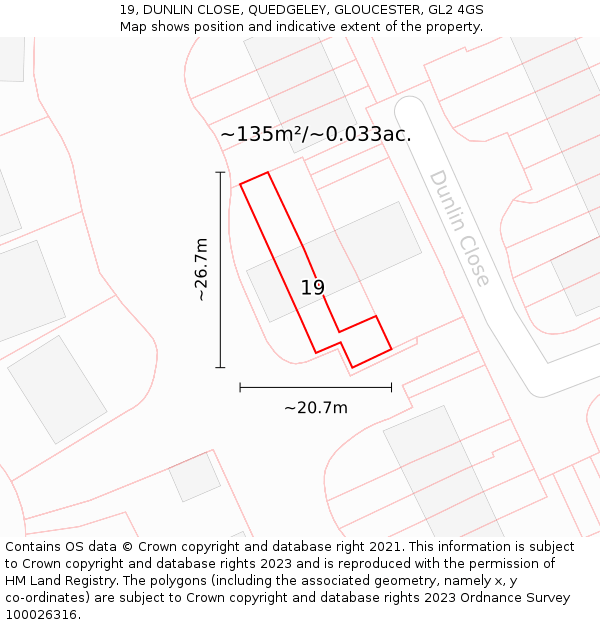 19, DUNLIN CLOSE, QUEDGELEY, GLOUCESTER, GL2 4GS: Plot and title map