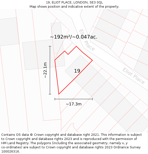 19, ELIOT PLACE, LONDON, SE3 0QL: Plot and title map
