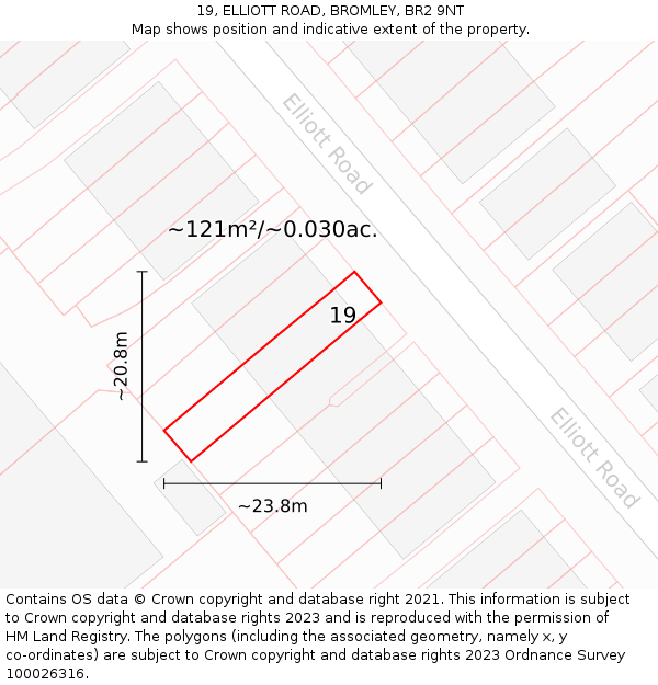19, ELLIOTT ROAD, BROMLEY, BR2 9NT: Plot and title map