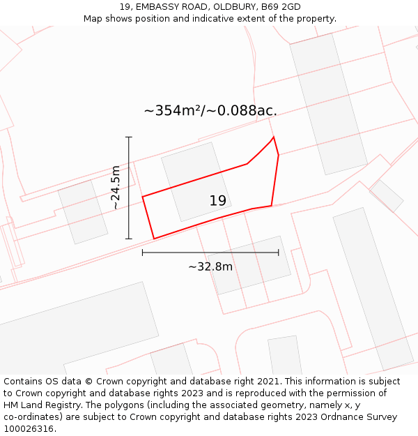 19, EMBASSY ROAD, OLDBURY, B69 2GD: Plot and title map