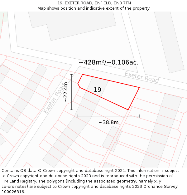 19, EXETER ROAD, ENFIELD, EN3 7TN: Plot and title map