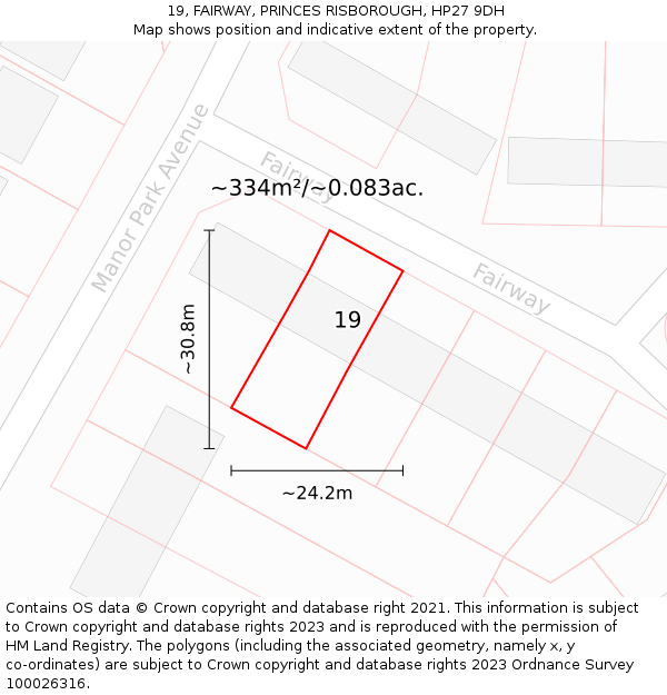 19, FAIRWAY, PRINCES RISBOROUGH, HP27 9DH: Plot and title map
