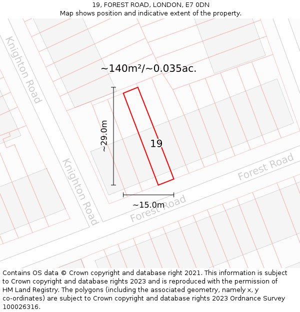 19, FOREST ROAD, LONDON, E7 0DN: Plot and title map