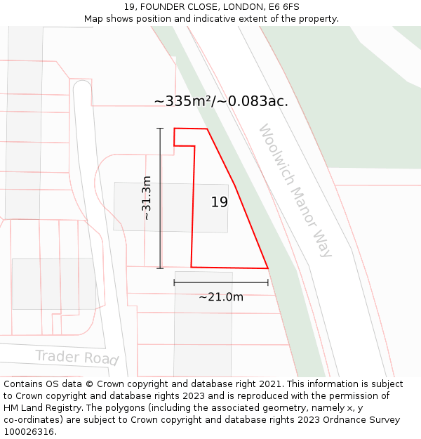 19, FOUNDER CLOSE, LONDON, E6 6FS: Plot and title map