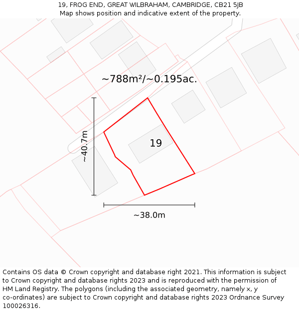 19, FROG END, GREAT WILBRAHAM, CAMBRIDGE, CB21 5JB: Plot and title map