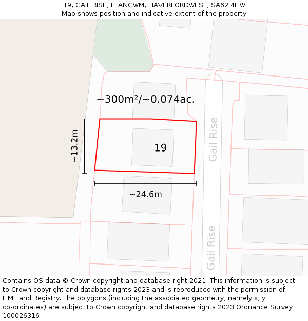 19, GAIL RISE, LLANGWM, HAVERFORDWEST, SA62 4HW: Plot and title map
