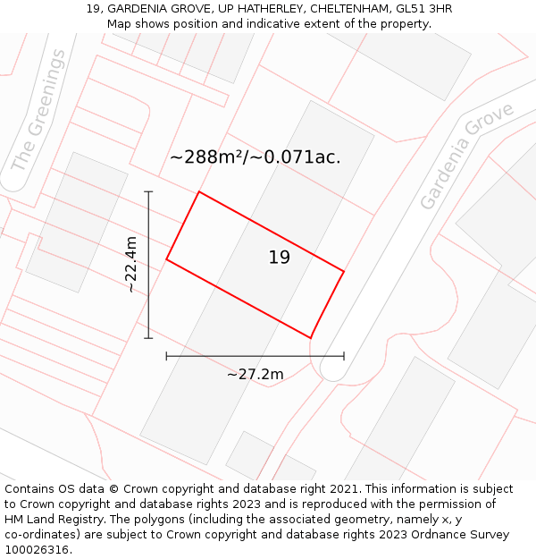 19, GARDENIA GROVE, UP HATHERLEY, CHELTENHAM, GL51 3HR: Plot and title map