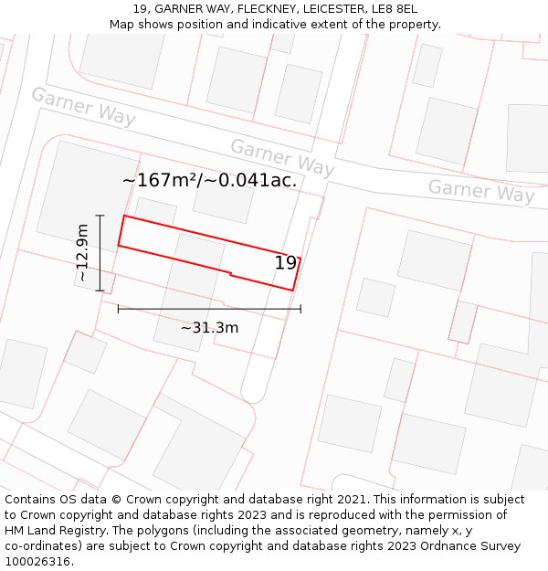 19, GARNER WAY, FLECKNEY, LEICESTER, LE8 8EL: Plot and title map