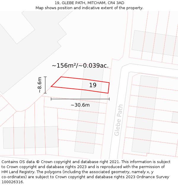 19, GLEBE PATH, MITCHAM, CR4 3AD: Plot and title map