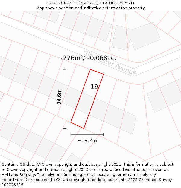 19, GLOUCESTER AVENUE, SIDCUP, DA15 7LP: Plot and title map