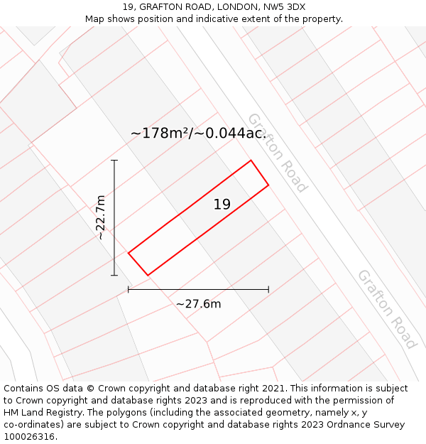 19, GRAFTON ROAD, LONDON, NW5 3DX: Plot and title map