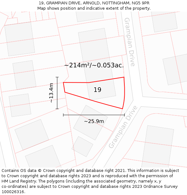 19, GRAMPIAN DRIVE, ARNOLD, NOTTINGHAM, NG5 9PR: Plot and title map