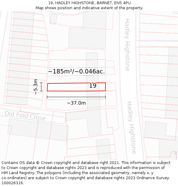19, HADLEY HIGHSTONE, BARNET, EN5 4PU: Plot and title map