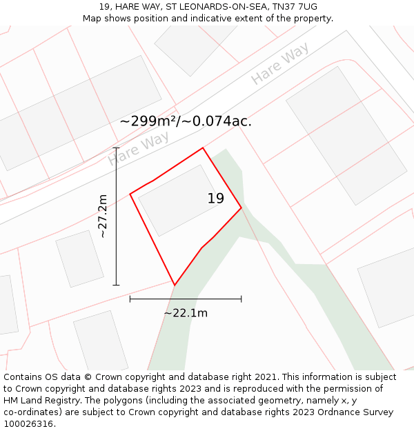 19, HARE WAY, ST LEONARDS-ON-SEA, TN37 7UG: Plot and title map