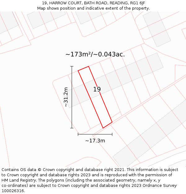 19, HARROW COURT, BATH ROAD, READING, RG1 6JF: Plot and title map