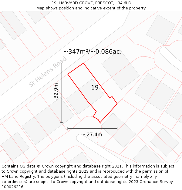 19, HARVARD GROVE, PRESCOT, L34 6LD: Plot and title map