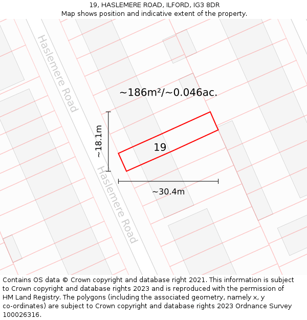 19, HASLEMERE ROAD, ILFORD, IG3 8DR: Plot and title map